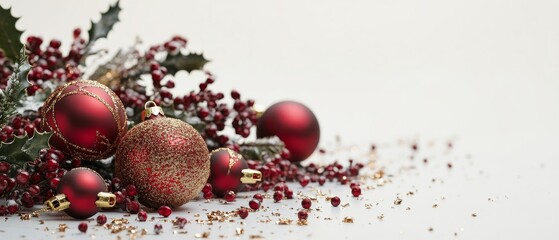A red and gold ornamented Christmas tree with a white background