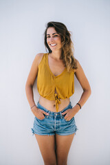 Naklejka premium Relaxed modern positive woman on summer day
