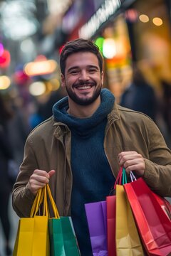 A Joyful Man's Shopping Spree: A Portrait of Post-Purchase Bliss
