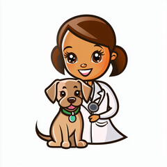 Obraz premium cute female veterinarian and dog mascot character logo, kawaii style, isolated on white