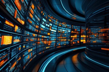 Explore the future of knowledge a glimpse into a futuristic digital library filled with ai-generated content and innovative technologies