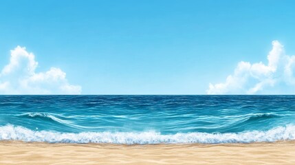 Obraz premium Sunny Beach Scene Ocean Waves Blue Sky Sandy Shore