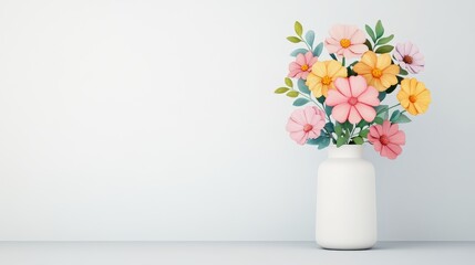 Naklejka premium Pastel Flower Bouquet in White Vase Home Decor Spring Flowers