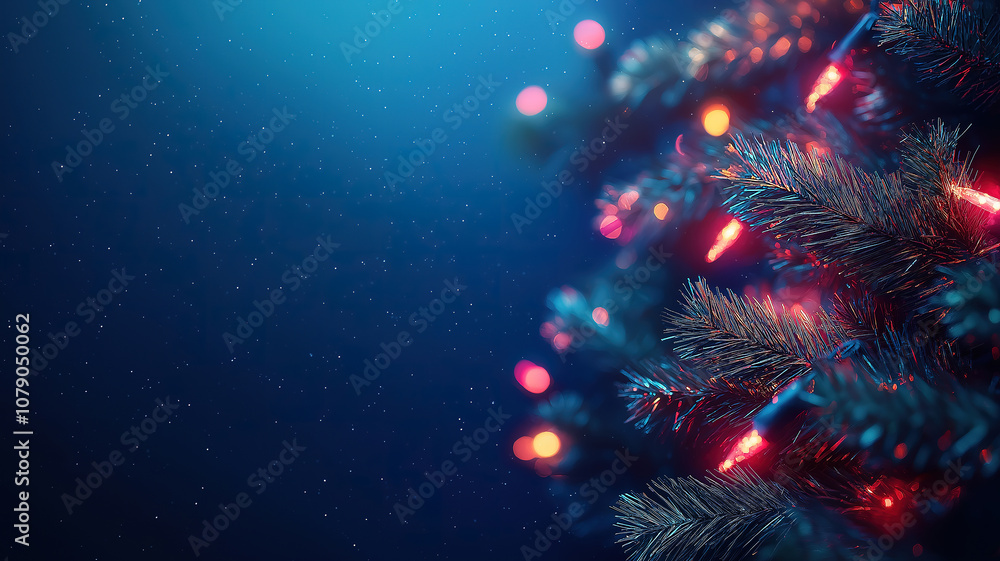 Poster christmas lights shimmering on a deep blue background perfect for adding your personalized message