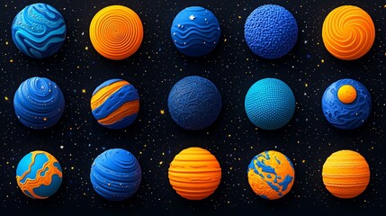Cosmic Planets Blue Orange Abstract Space Textures Background