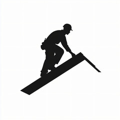 Fototapeta premium minimalist logo of a man in a roof, installer, repairer, isolated on white background 