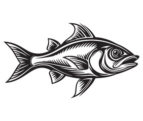 Fototapeta premium Sea cod fish on a white background, Tuna fish silhouette vector illustration, Sea fish silhouette icon