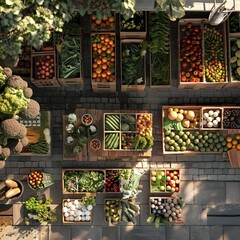 High Angle of a Green Monday Farmers Market Stall