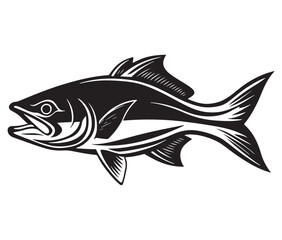 Fototapeta premium Sea cod fish on a white background, Tuna fish silhouette vector illustration, Sea fish silhouette icon