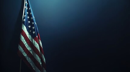 American flag on dark blue background with copy space