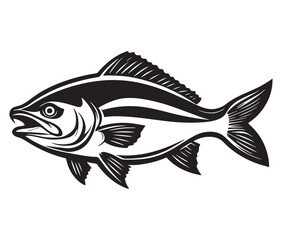 Fototapeta premium Sea cod fish on a white background, Tuna fish silhouette vector illustration, Sea fish silhouette icon
