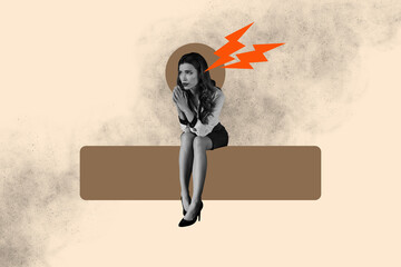 Creative photo collage young businesswoman attractive lady boss employee agent ask beg overloaded...