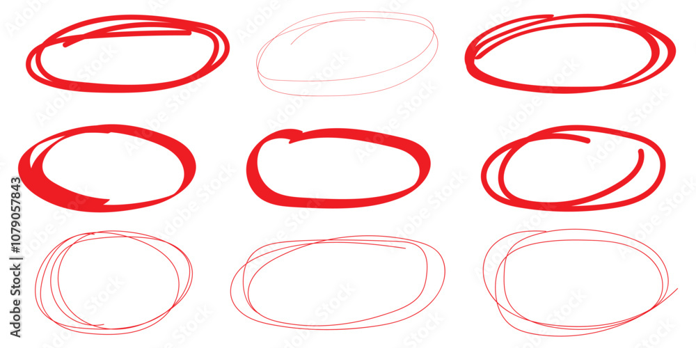 Poster hand drawn ovals and circles set. ovals of different widths. highlight circle frames. ellipses in do