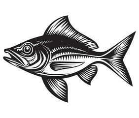 Fototapeta premium Sea cod fish on a white background, Tuna fish silhouette vector illustration, Sea fish silhouette icon