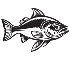 Fototapeta premium Sea cod fish on a white background, Tuna fish silhouette vector illustration, Sea fish silhouette icon