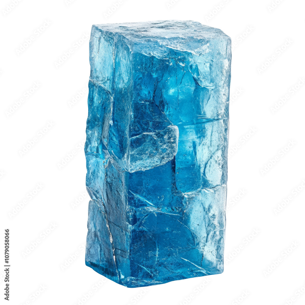 Poster tall blue ice block with frosty texture and natural cracks