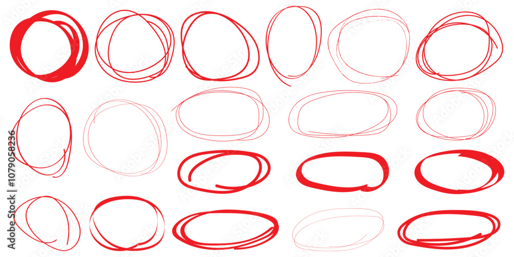 Poster hand drawn ovals and circles set. ovals of different widths. highlight circle frames. ellipses in do