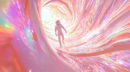 Cosmic Odyssey: Astronaut in Colorful Space-Time Vortex | Ultra-Detailed 3D Render Digital Artwork of Astronaut Exploring Vibrant Swirling Portal Through Space | Sci-Fi Fantasy Illustration