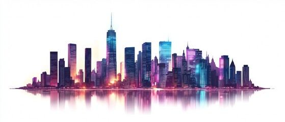 Obraz premium New York City Skyline at Night with Illuminated Skyscrapers