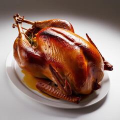 Roasted Thanksgiving turkey isolated on a white background