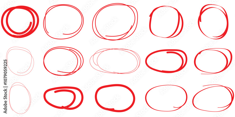 Poster hand drawn circle line sketch set circular vector image. vector brush strokes circles of paint on wh
