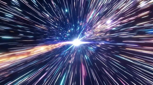 space simulation acceleration deceleration creates exciting travel visual reminiscent Star Wars war hyper light speed universe flight flying wormhole blue cosmic velocity intergalactic motion moving