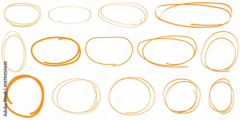 Poster hand drawn circle line sketch set circular vector image. vector brush strokes circles of paint on wh