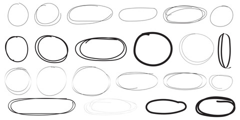 Hand drawn circle line sketch set circular vector image. vector brush strokes circles of paint on white background. Ink hand drawn paint brush circle. Logo, label design element vector illustration. 