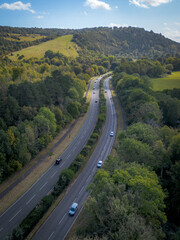 Surrey- UK- The A24 road in Surrey from above, through the beautiful Surrey Hills, UK