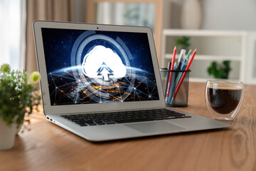 Fototapeta premium Cloud computing software for modish remote work and personal data storage