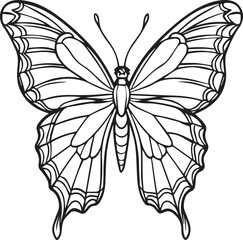Black line art of a butterfly bundle for kids coloring book coloring page doodle art in white background