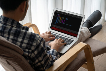 Software development programming on computer screen for modish application and program coding