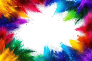 Vibrant, colorful abstract paint explosion with a transparent center.