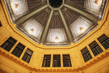 Zagreb, Croatia - August 15, 2024: The Oktogon gallery, a popular passage of Zagreb that gets its name from its octagonal central space topped by a glass roof.