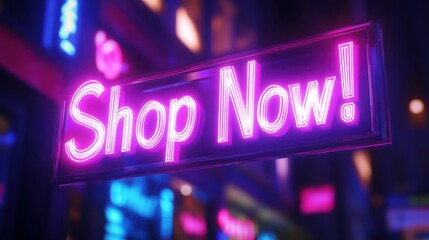 Vibrant Neon Sign Promoting Shopping Opportunity