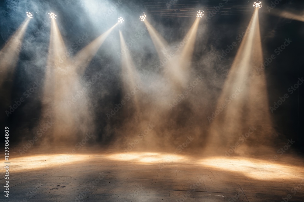 Poster dramatic stage lighting with fog creating an atmospheric backdrop for a performance