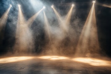 Fototapeta premium Dramatic stage lighting with fog creating an atmospheric backdrop for a performance