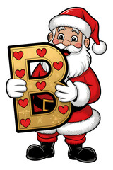 Obraz premium Cartoon Happy Santa Claus Holding the Letter B on White Background, Christmas Theme