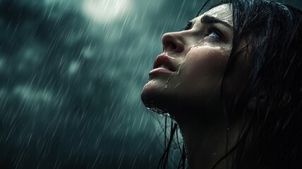 Woman in Rain, Reflective Expression
