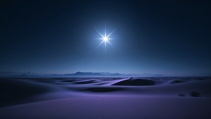 Bright star illuminating empty desert dunes in night sky