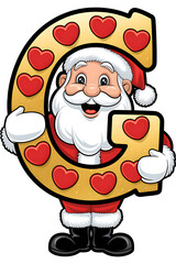 Cartoon Happy Santa Claus Holding the Letter G on White Background, Christmas Theme