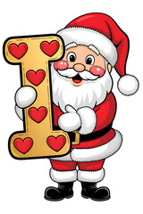 Cartoon Happy Santa Claus Holding the Letter I on White Background, Christmas Theme