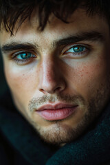 Obraz premium A close up of a man with blue eyes and a beard