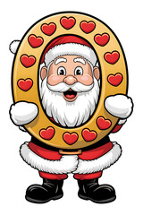 Cartoon Happy Santa Claus Holding the Letter O on White Background, Christmas Theme