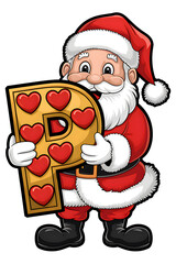 Cartoon Happy Santa Claus Holding the Letter P on White Background, Christmas Theme