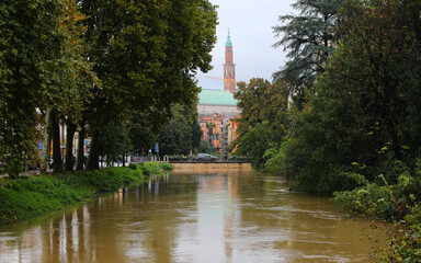 monument of the city of Vicenza and the river called RETRONE during the flood