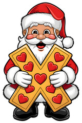 Cartoon Happy Santa Claus Holding the Letter X on White Background, Christmas Theme