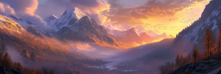 Obraz premium sunset over the mountains