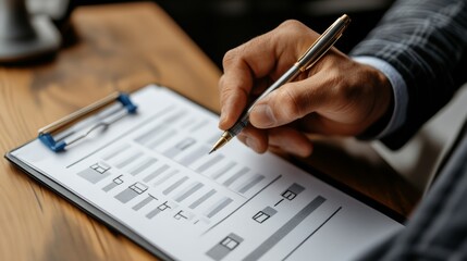 businessman checking steps through document with a list