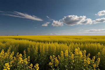 Obraz premium Field of colza rapeseed yellow flowers and blue sky